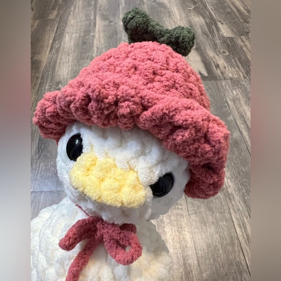 Tulip Hat Ducky Crochet Plushie Handcrafted in Soft Snuggle Yarn Spring Easter - Picture 3 of 4